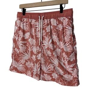 Rails Mens Floral Palm Print Swim Shorts Rust-Red Jungle Board Shorts Size M EUC